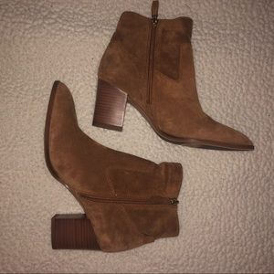 Franco Sarto brown suede block heel booties
